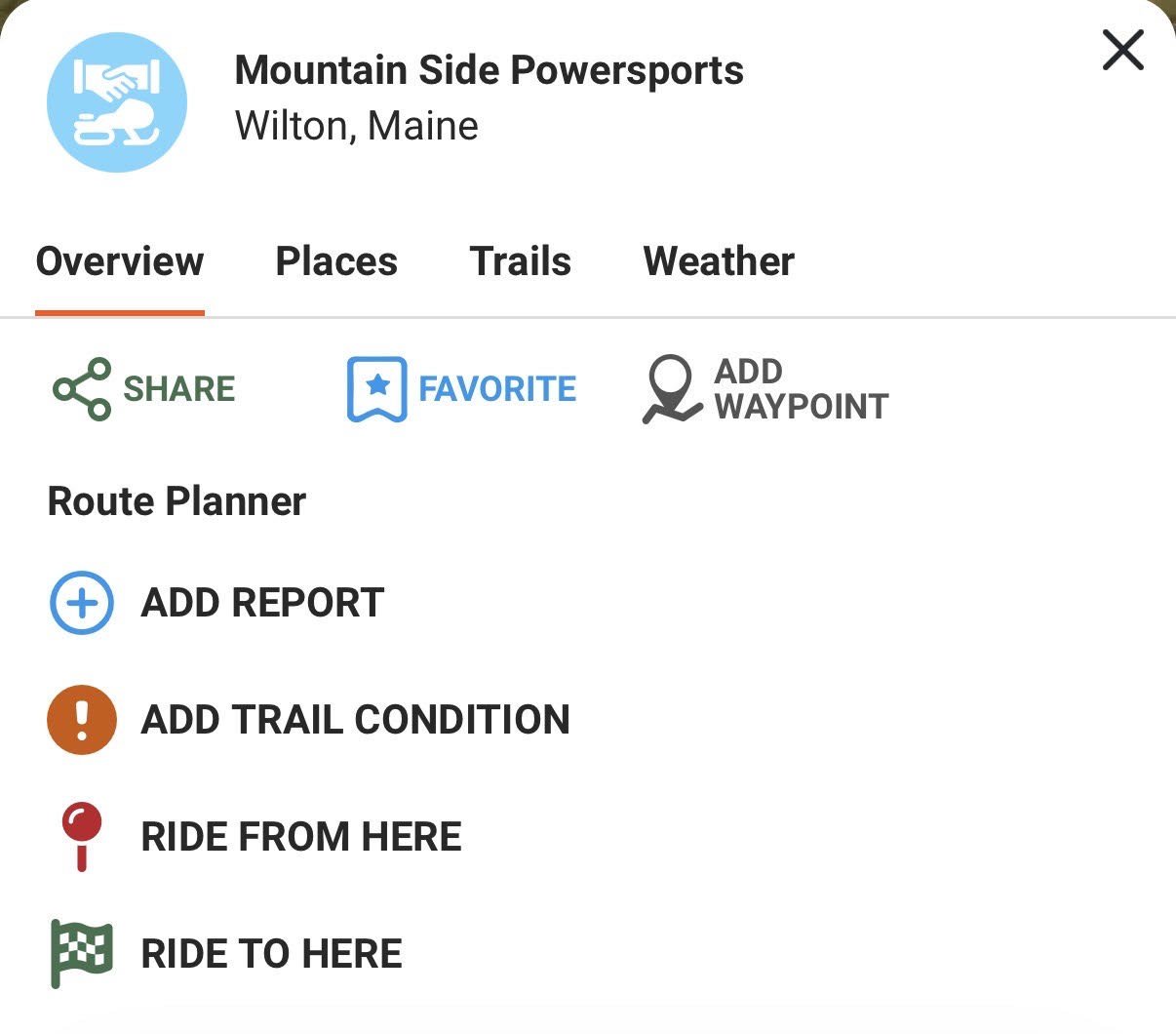 Mountain side Powersports Waypoint Map